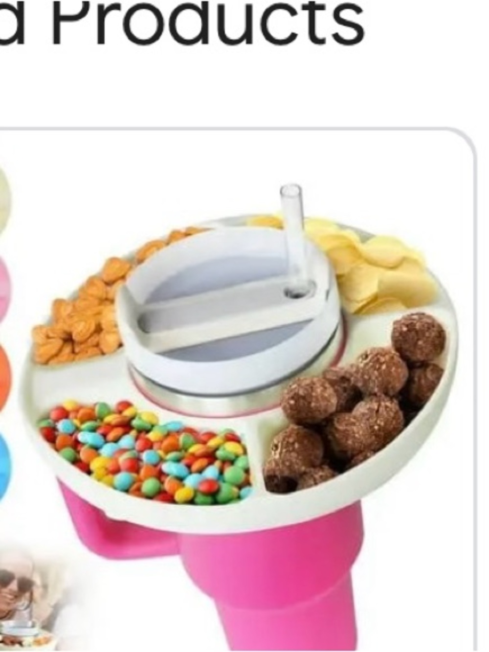tumbler silicone snack tray with straw lid cover cream